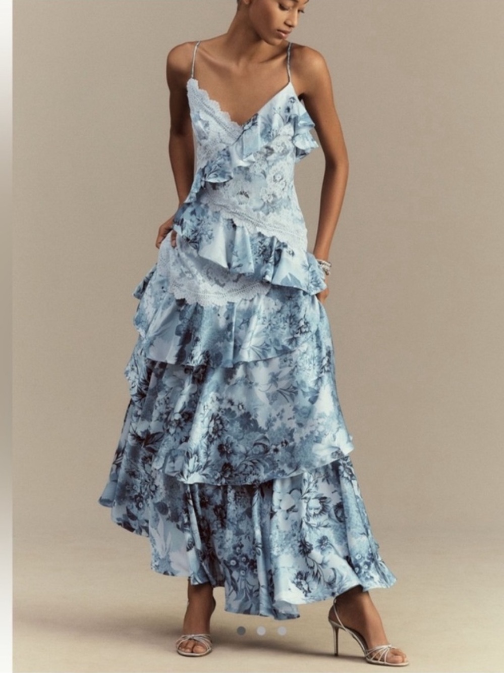 BHLDN Elora Sleeveless V-Neck Ruffle Lace Maxi Dress size 8